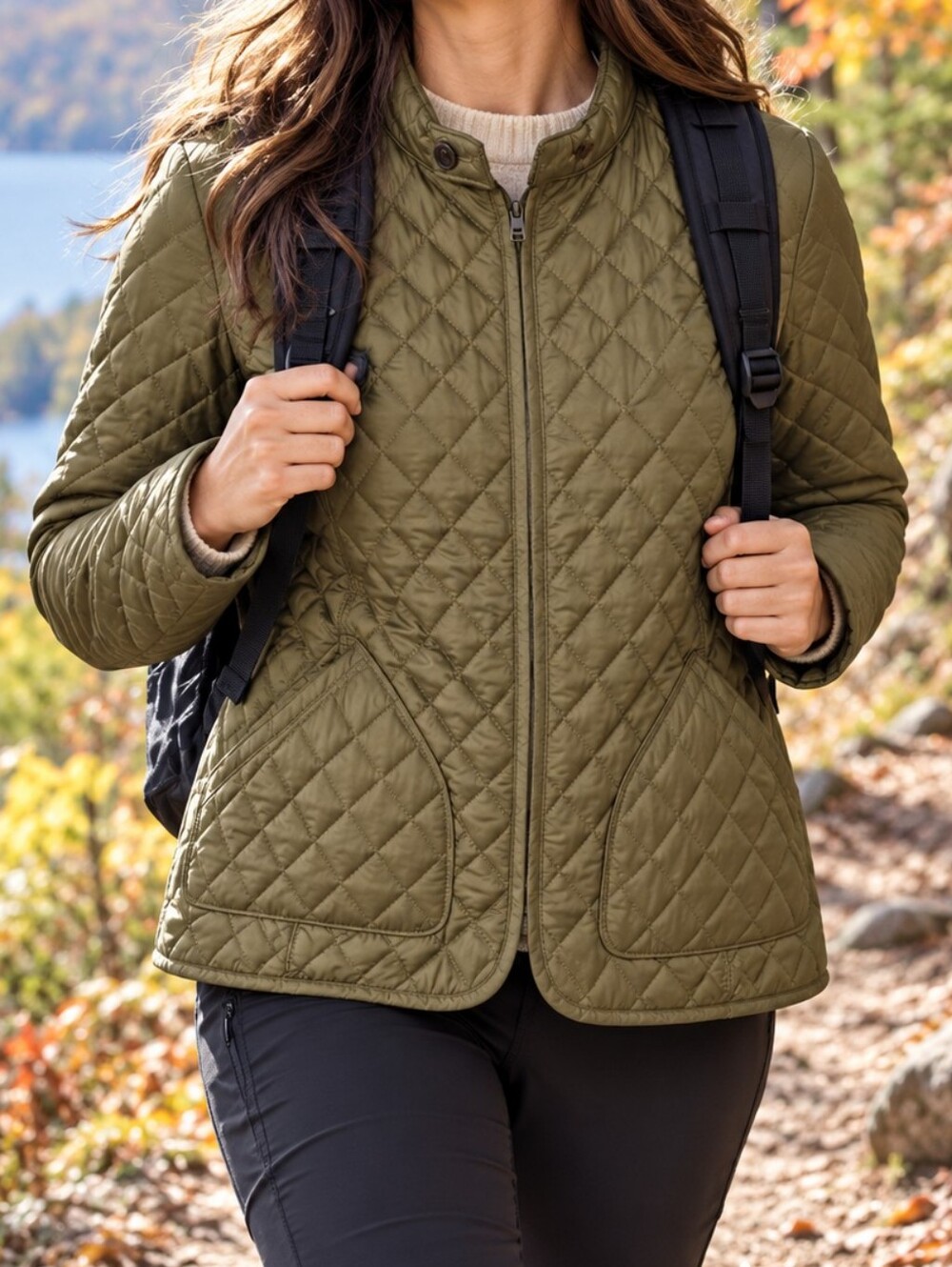 Banana Republic Lightweight Quilted Jacket Women's size M Olive Green Equestrian